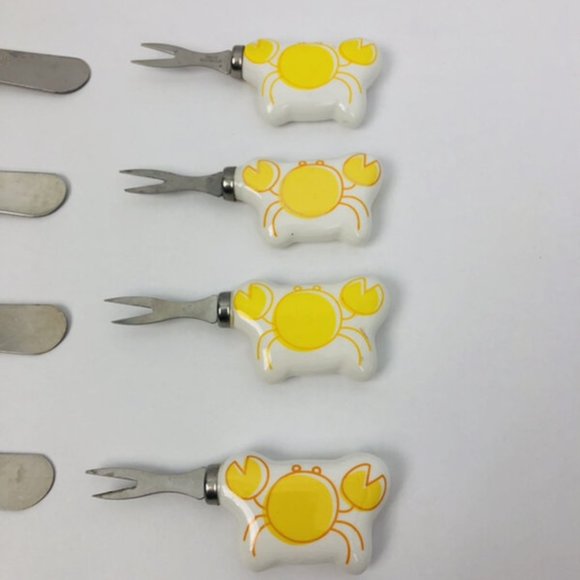Appetizer Forks & Spreaders Set of 8 Ceramic Crab Handles Hor D'oeuvres Knifes - Picture 3 of 5